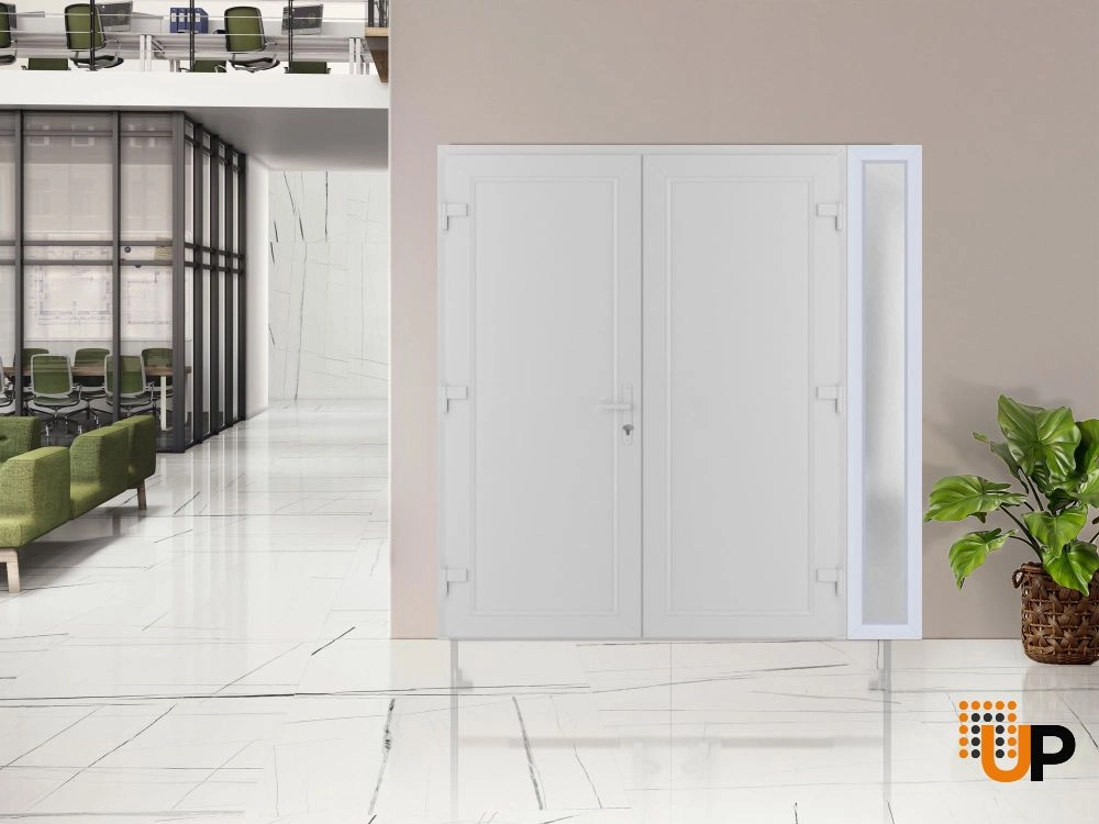 Double swing metal-plastic modern exterior door | Manux 8111 White | 84 x 80 photo#3