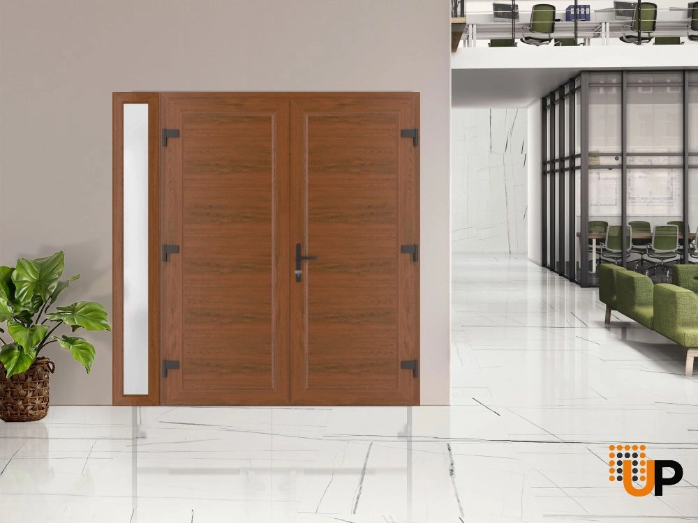 Double swing metal-plastic modern exterior door | Manux 8111 Walnut | 84 x 80 photo#3