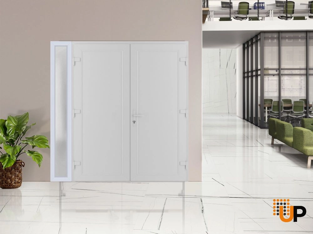 Double swing metal-plastic modern exterior door | Manux 8111 White | 84 x 80 photo#3