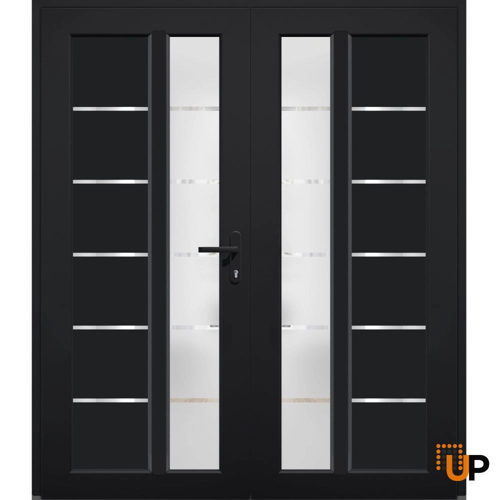 Double swing vinyl modern exterior door with tempered glass | Manux 8088 Black Matte | 72 x 80 photo#1