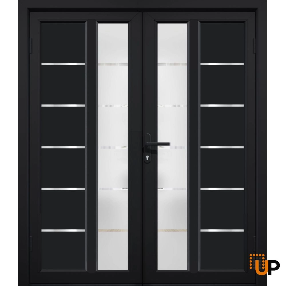 Double swing vinyl modern exterior door with tempered glass | Manux 8088 Black Matte | 72 x 80 photo#2