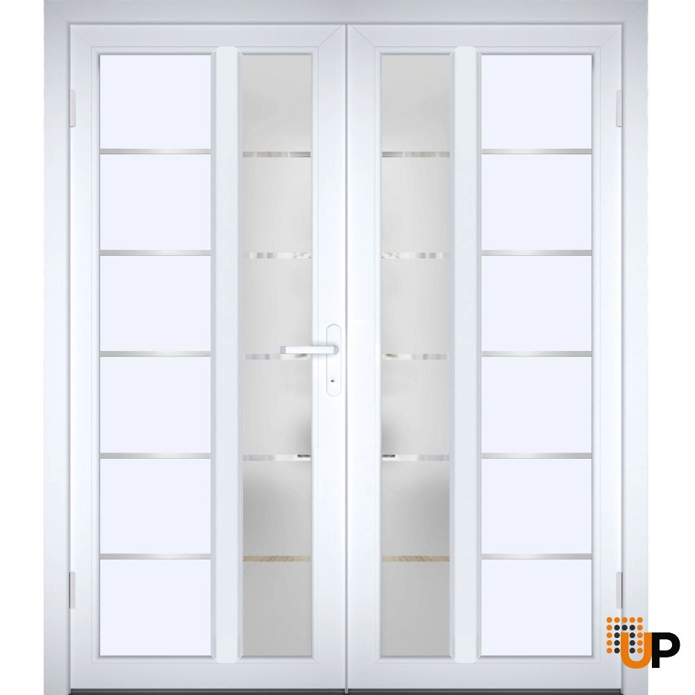 Double swing metal-plastic modern exterior door with tempered | Manux 8088 White | 72 x 80 photo#2