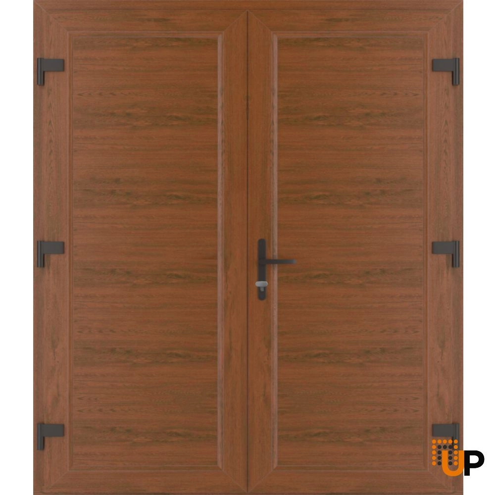 Double swing vinyl modern exterior door | Manux 8111 Walnut | 72 x 80 photo#2