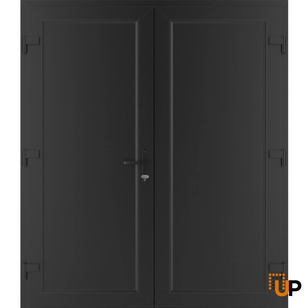Double swing metal-plastic modern exterior door | Manux 8111 Black Matte | 72 x 80 photo#2