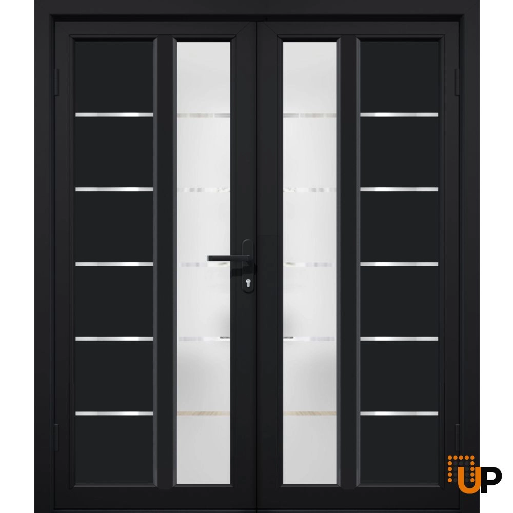 Double swing metal-plastic modern exterior door with tempered | Manux 8088 Black Matte | 72 x 80 photo#2