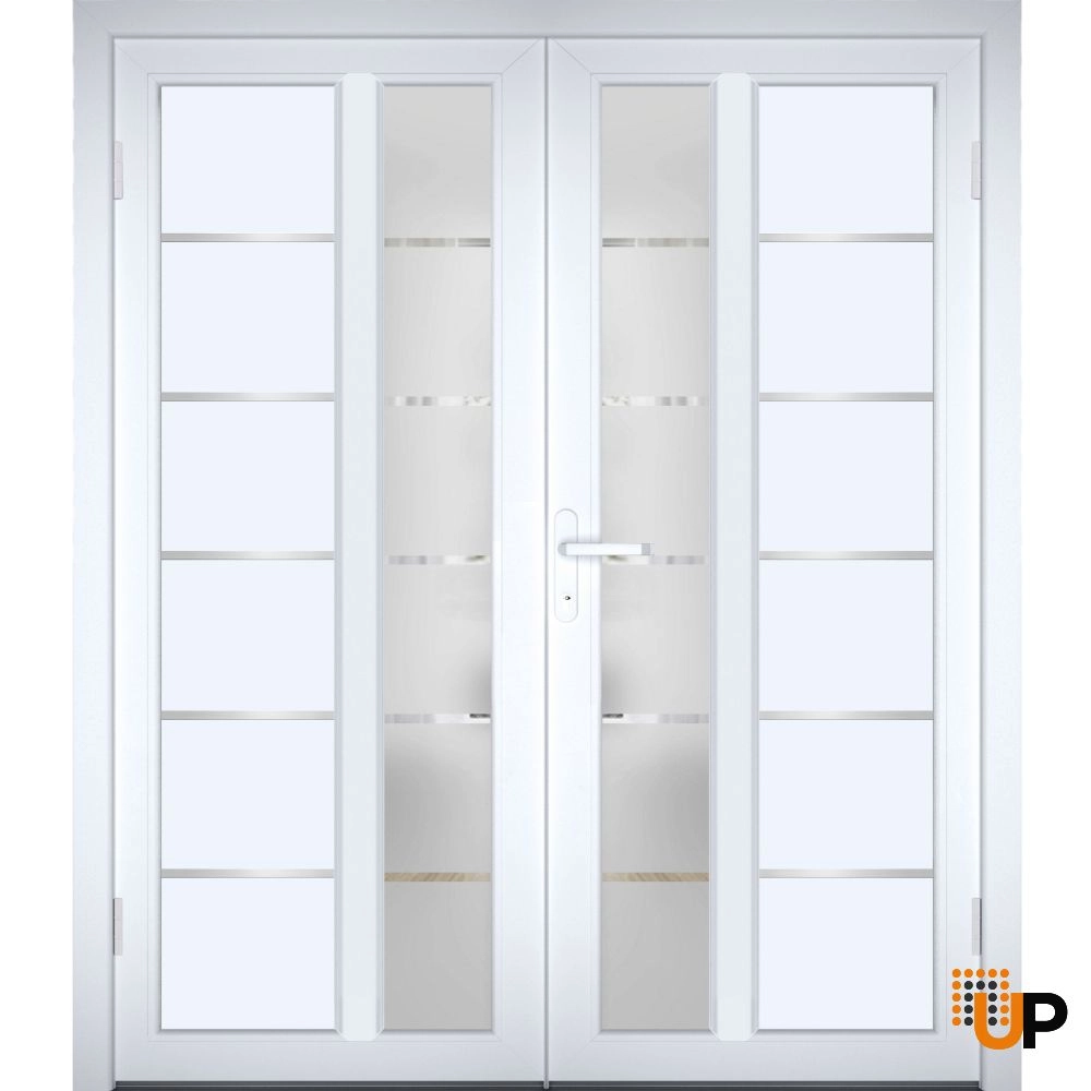Double swing vinyl modern exterior door with tempered glass | Manux 8088 White | 72 x 80 photo#2