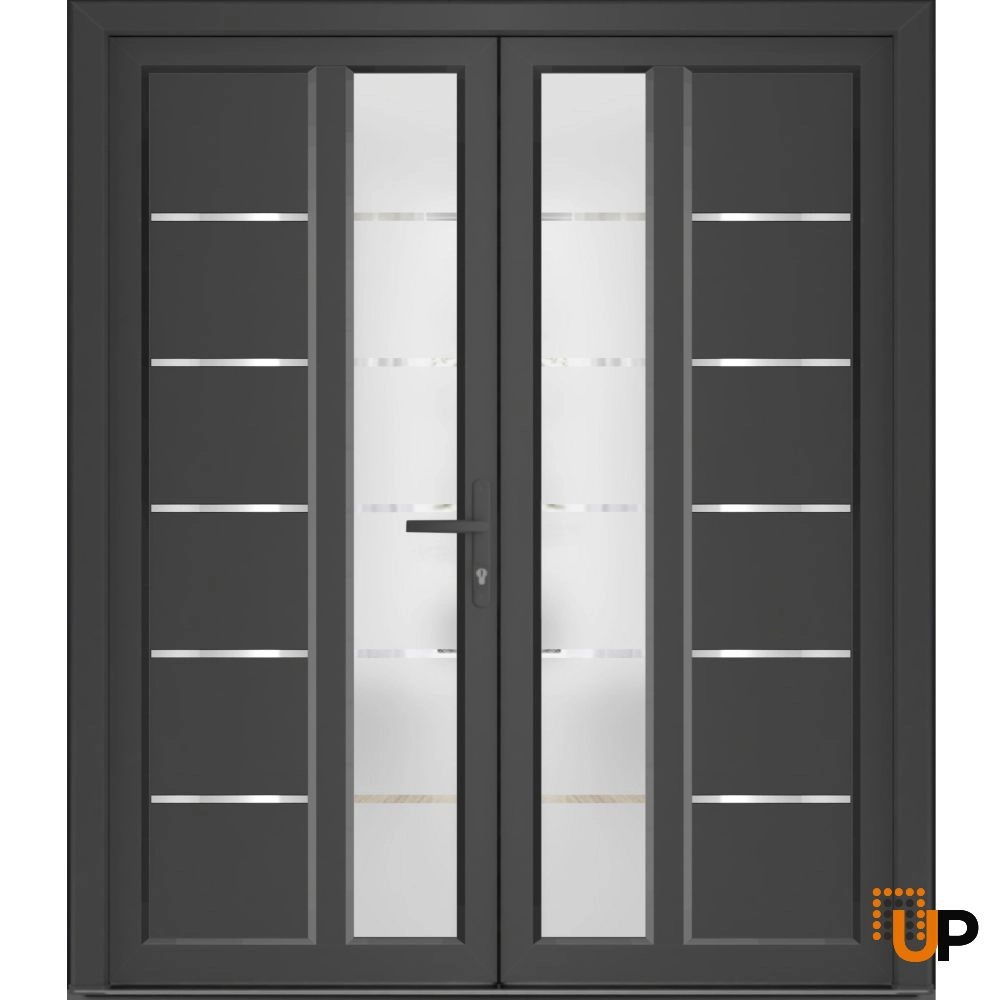 Double swing vinyl modern exterior door with tempered glass | Manux 8088 Antracite | 72 x 80 photo#1