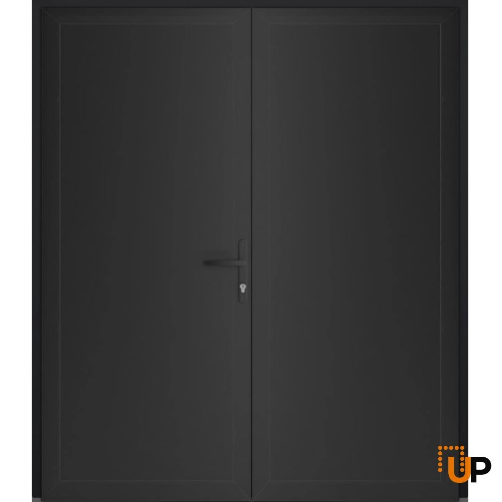 Double swing vinyl modern exterior door | Manux 8111 Black Matte | 72 x 80 photo#1
