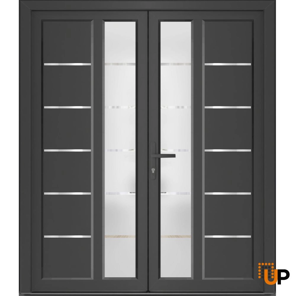 Double swing metal-plastic modern exterior door with tempered | Manux 8088 Antracite | 72 x 80 photo#1
