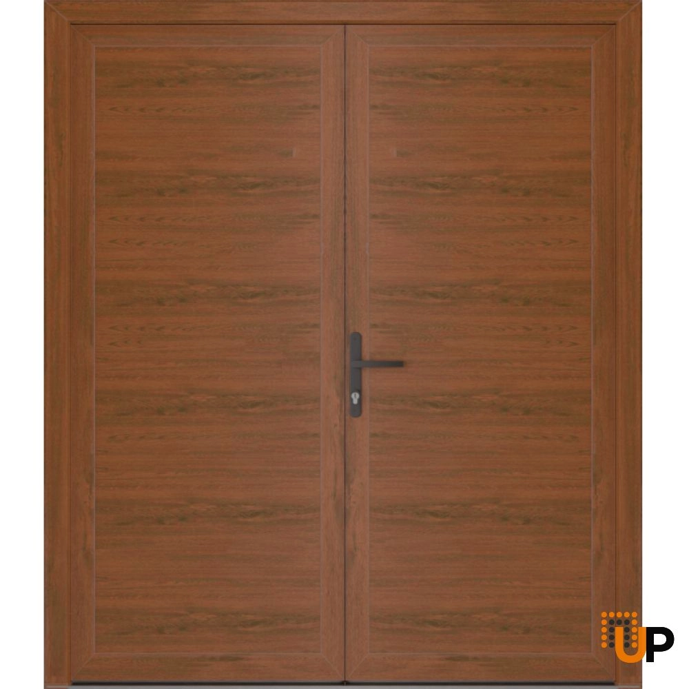 Double swing metal-plastic modern exterior door | Manux 8111 Walnut | 72 x 80 photo#1