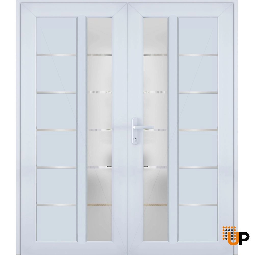 Double swing metal-plastic modern exterior door with tempered | Manux 8088 White | 72 x 80 photo#1