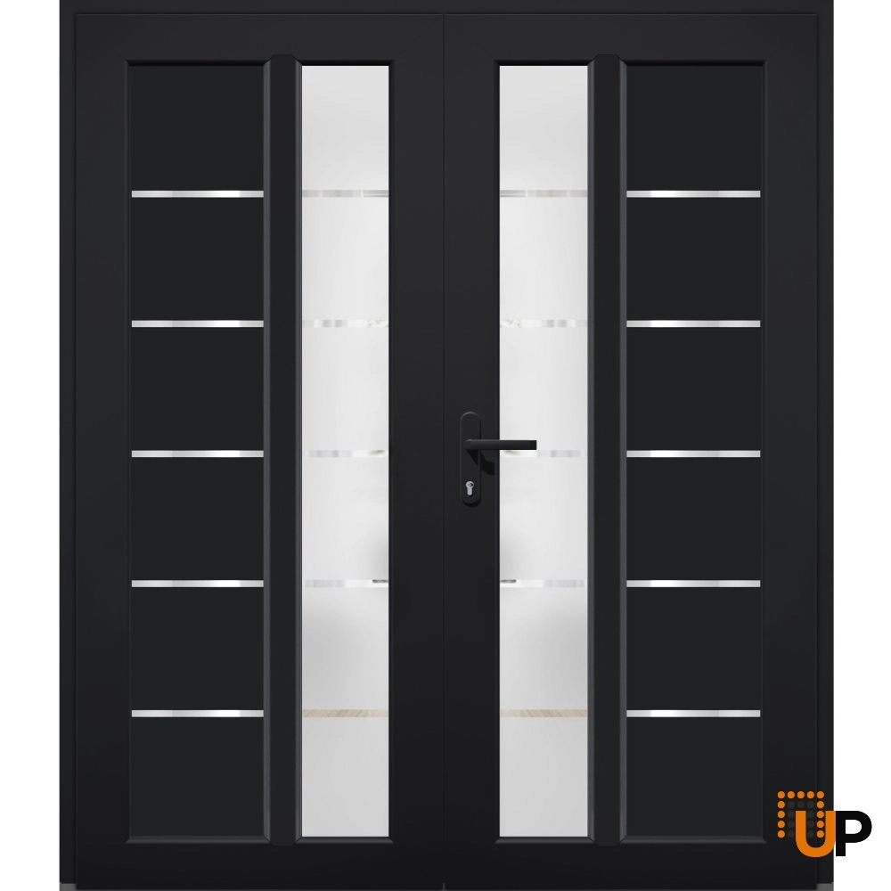 Double swing metal-plastic modern exterior door with tempered | Manux 8088 Black Matte | 72 x 80 photo#1