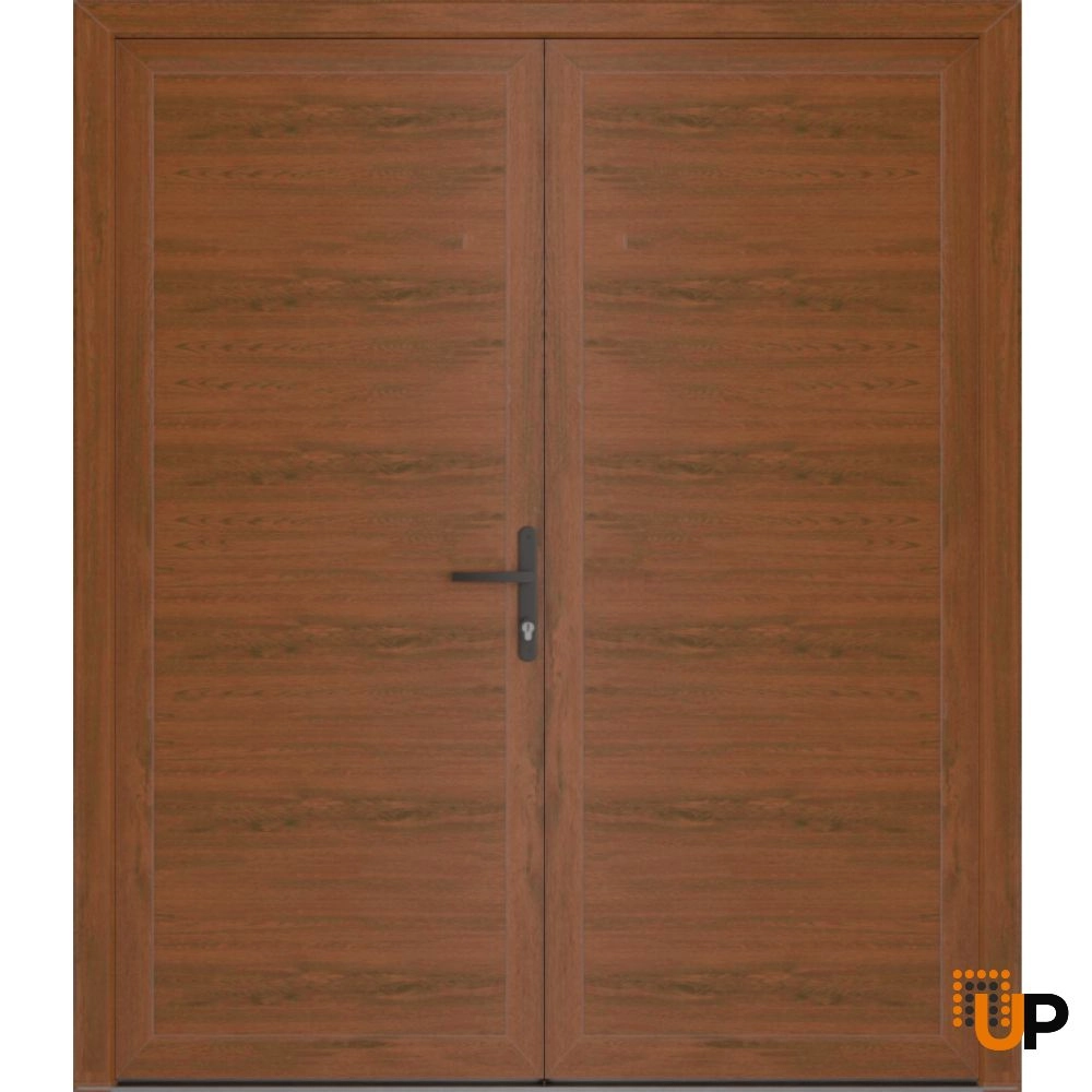 Double swing vinyl modern exterior door | Manux 8111 Walnut | 72 x 80 photo#1