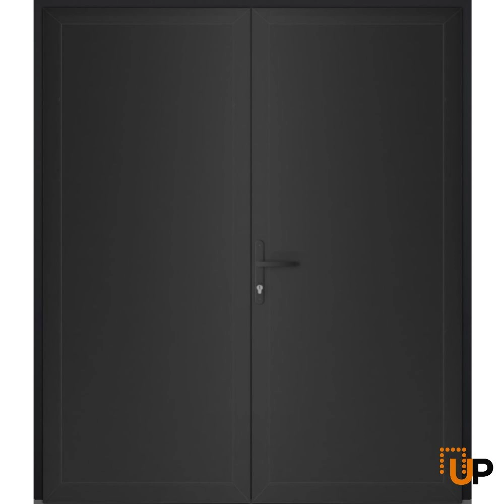 Double swing metal-plastic modern exterior door | Manux 8111 Black Matte | 72 x 80 photo#1