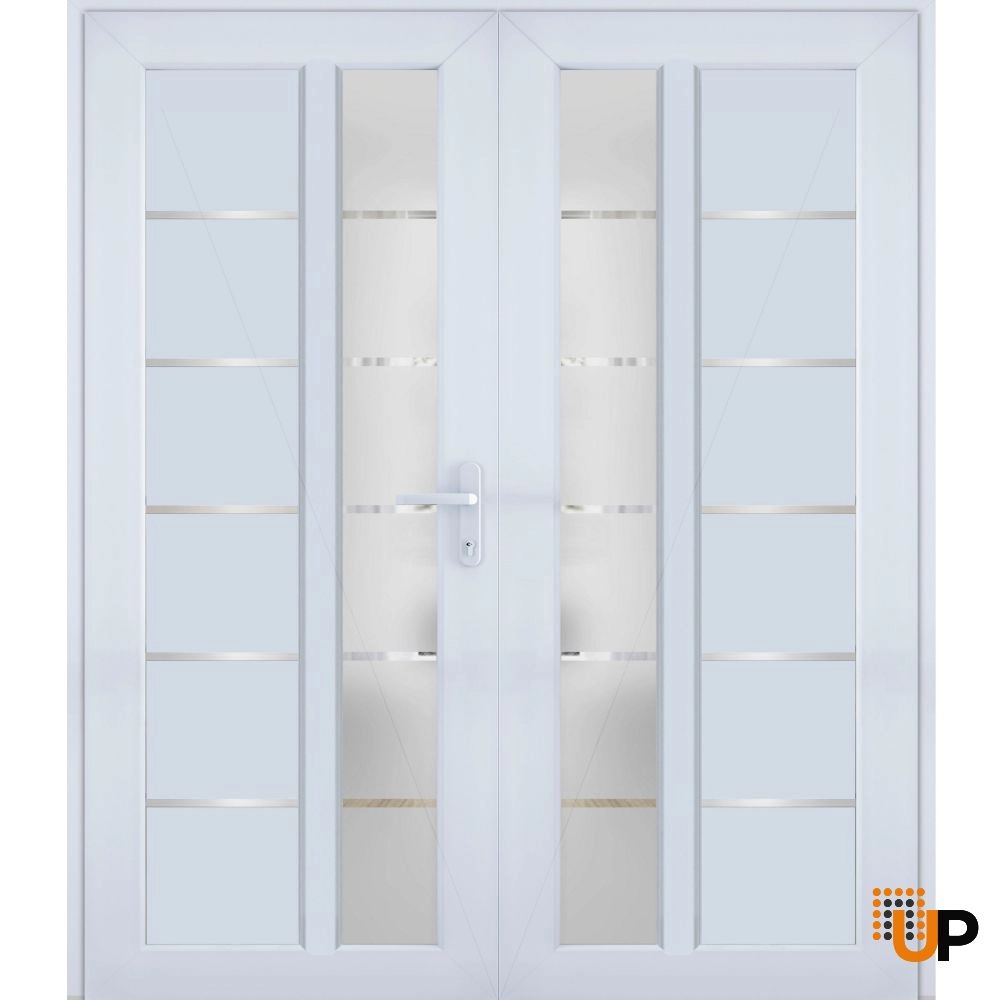 Double swing vinyl modern exterior door with tempered glass | Manux 8088 White | 72 x 80 photo#1