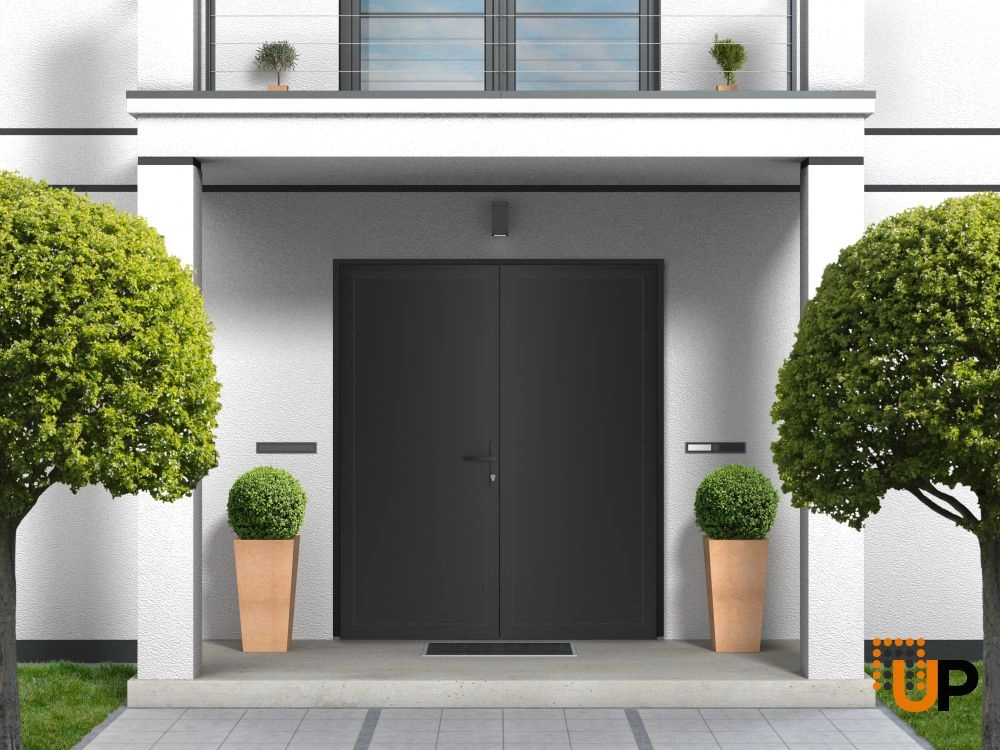 Double swing vinyl modern exterior door | Manux 8111 Black Matte | 72 x 80 photo#4