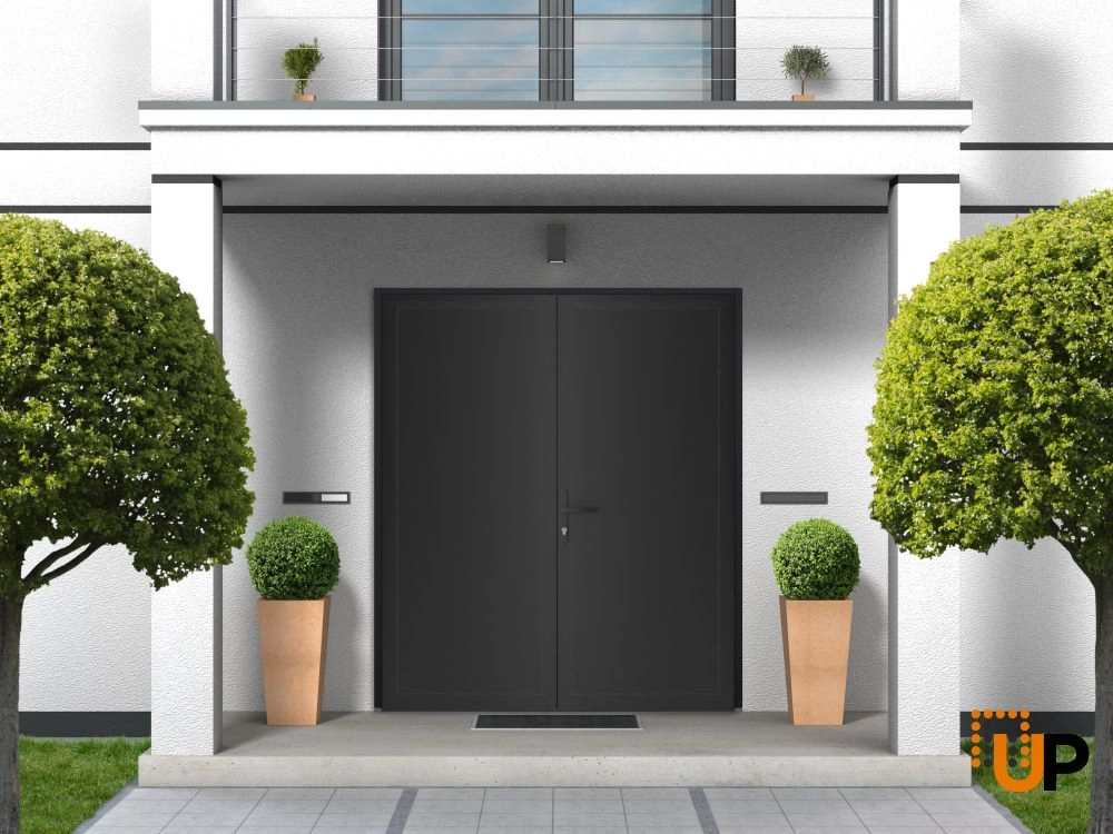 Double swing metal-plastic modern exterior door | Manux 8111 Black Matte | 72 x 80 photo#4