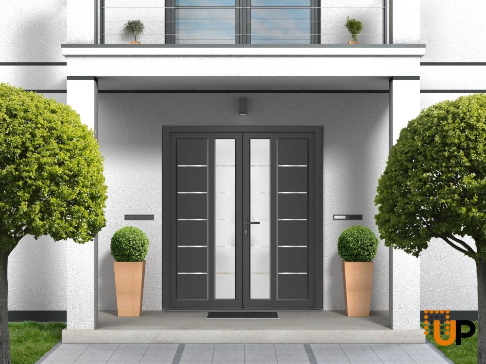 Double swing metal-plastic modern exterior door with tempered | Manux 8088 Antracite | 72 x 80 photo#4