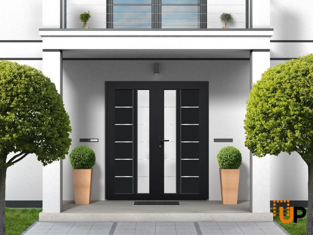 Double swing metal-plastic modern exterior door with tempered | Manux 8088 Black Matte | 72 x 80 photo#4