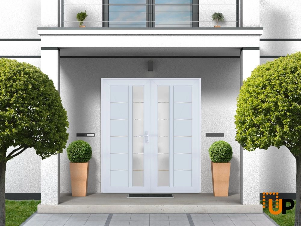 Double swing vinyl modern exterior door with tempered glass | Manux 8088 White | 72 x 80 photo#4