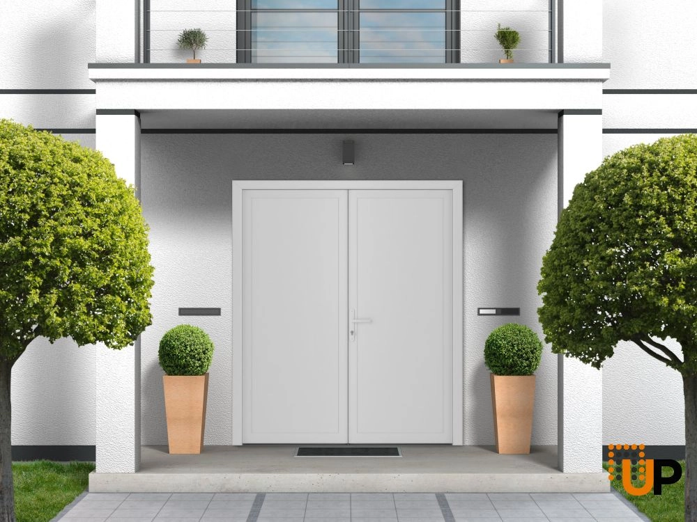 Double swing metal-plastic modern exterior door | Manux 8111 White | 72 x 80 photo#4