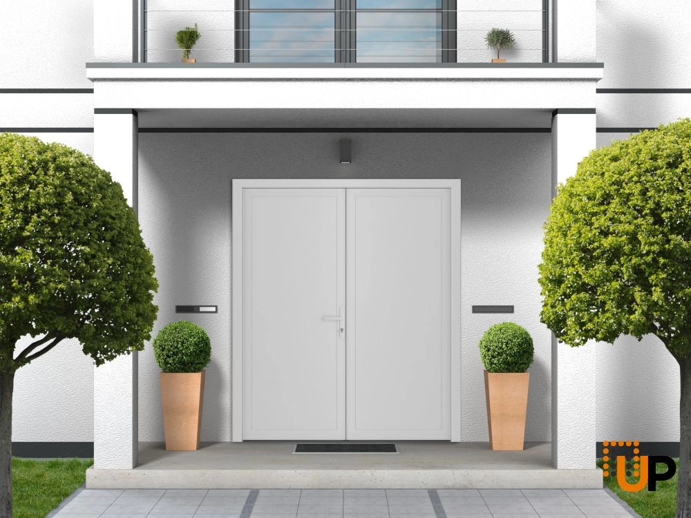 Double swing vinyl modern exterior door | Manux 8111 White | 72 x 80 photo#4