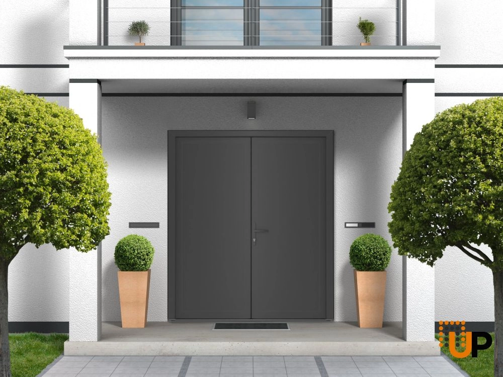 Double swing metal-plastic modern exterior door | Manux 8111 Antracite | 72 x 80 photo#4