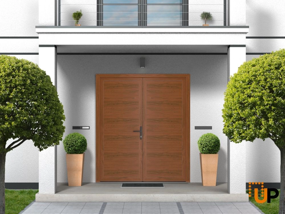 Double swing vinyl modern exterior door | Manux 8111 Walnut | 72 x 80 photo#4