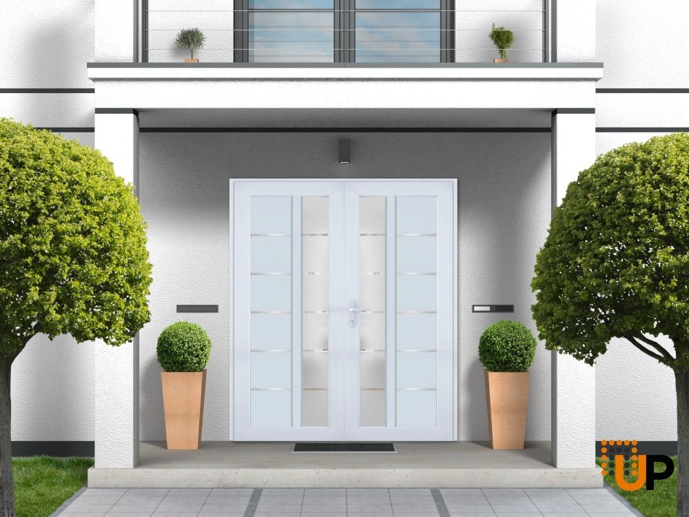 Double swing metal-plastic modern exterior door with tempered | Manux 8088 White | 72 x 80 photo#4