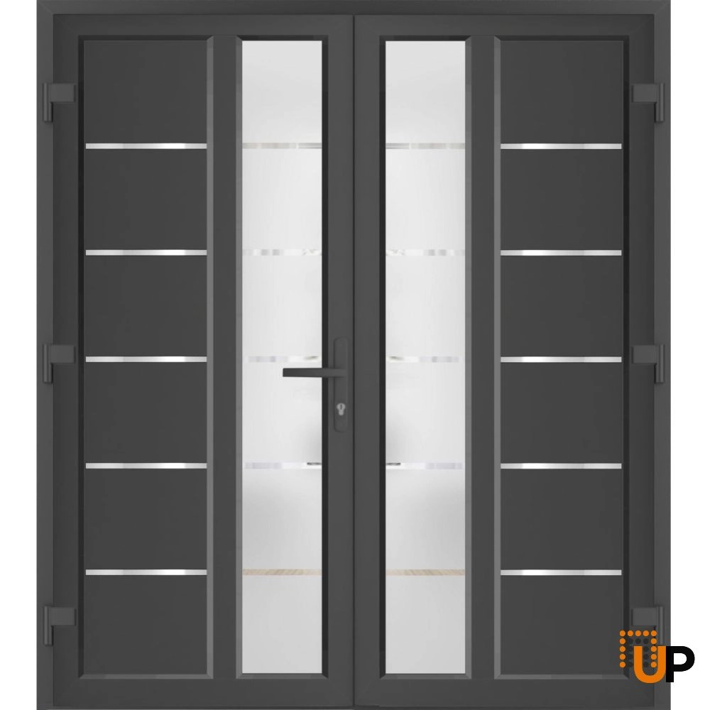 Double swing metal-plastic modern exterior door with tempered | Manux 8088 Antracite | 72 x 80 photo#2