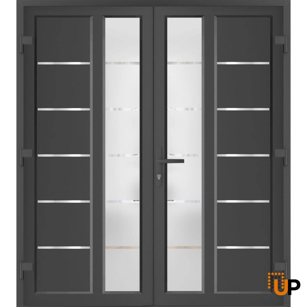 Double swing vinyl modern exterior door with tempered glass | Manux 8088 Antracite | 72 x 80 photo#2