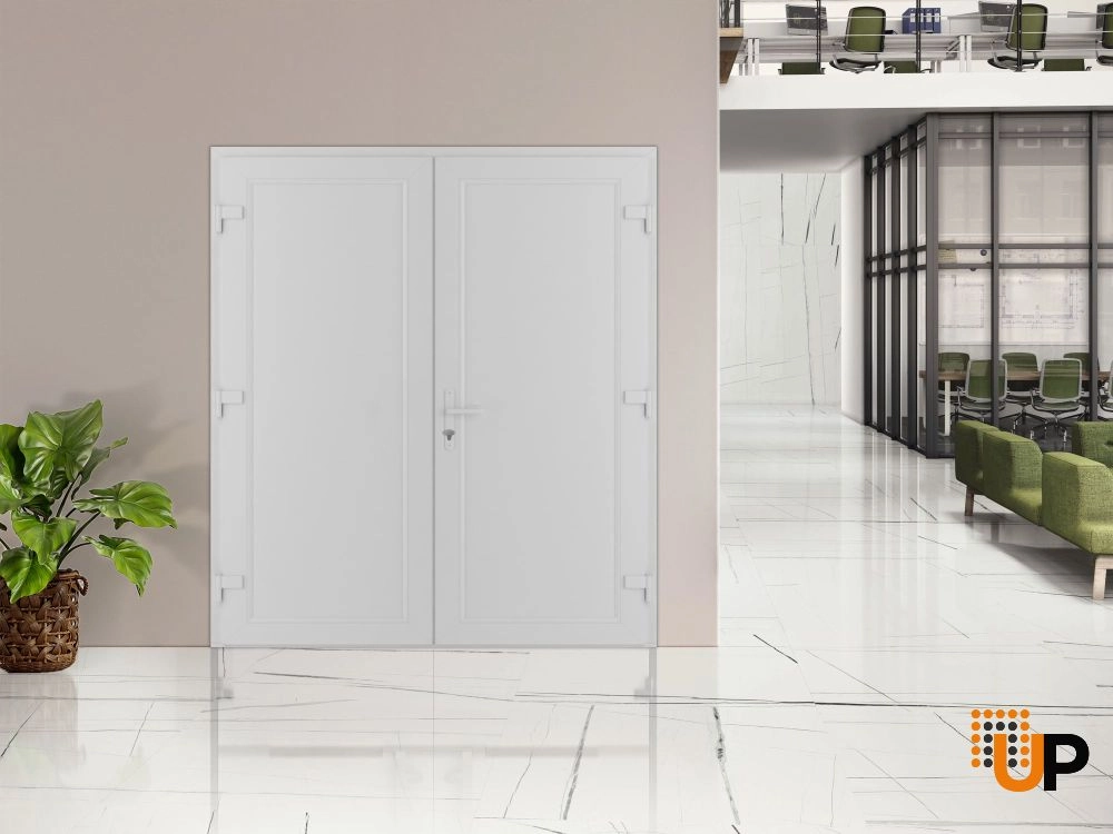 Double swing vinyl modern exterior door | Manux 8111 White | 72 x 80 photo#3