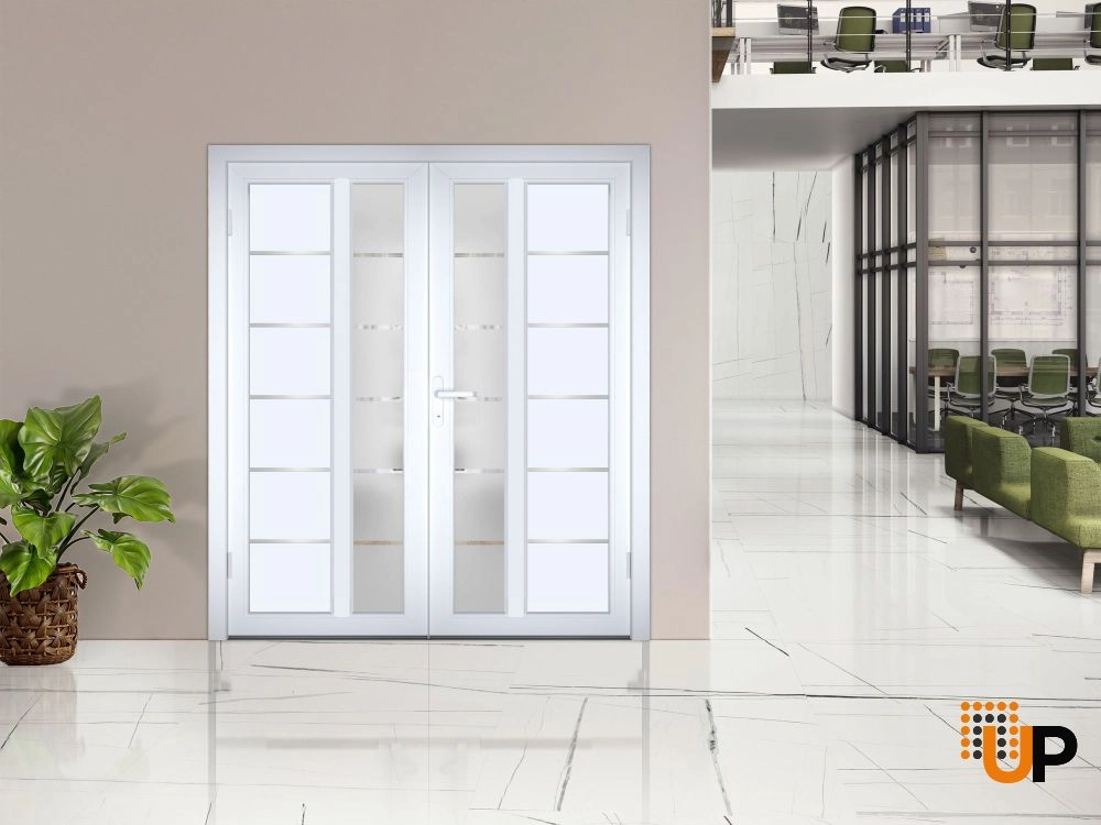 Double swing vinyl modern exterior door with tempered glass | Manux 8088 White | 72 x 80 photo#3