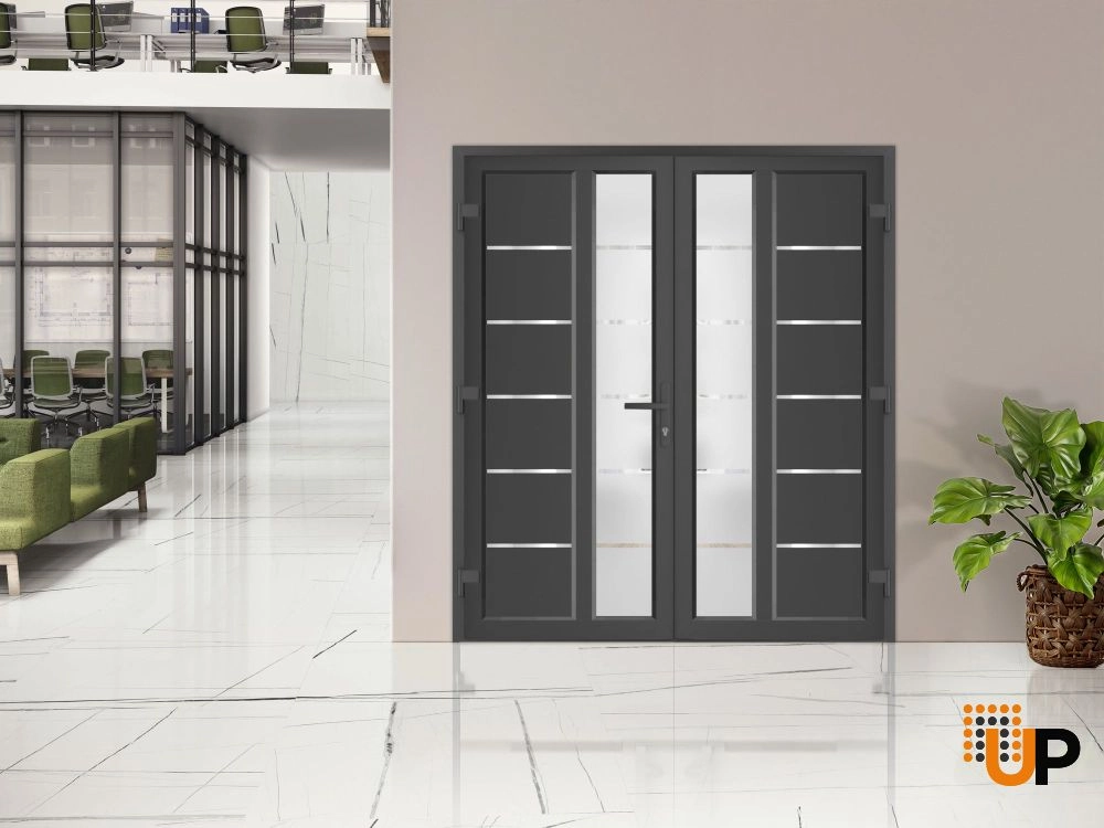 Double swing metal-plastic modern exterior door with tempered | Manux 8088 Antracite | 72 x 80 photo#3