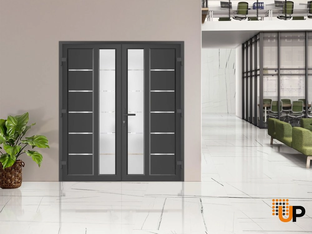 Double swing vinyl modern exterior door with tempered glass | Manux 8088 Antracite | 72 x 80 photo#3