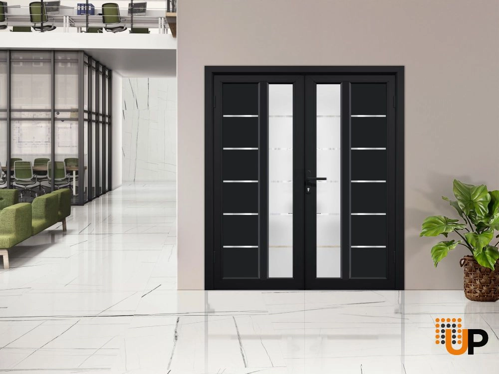 Double swing vinyl modern exterior door with tempered glass | Manux 8088 Black Matte | 72 x 80 photo#3