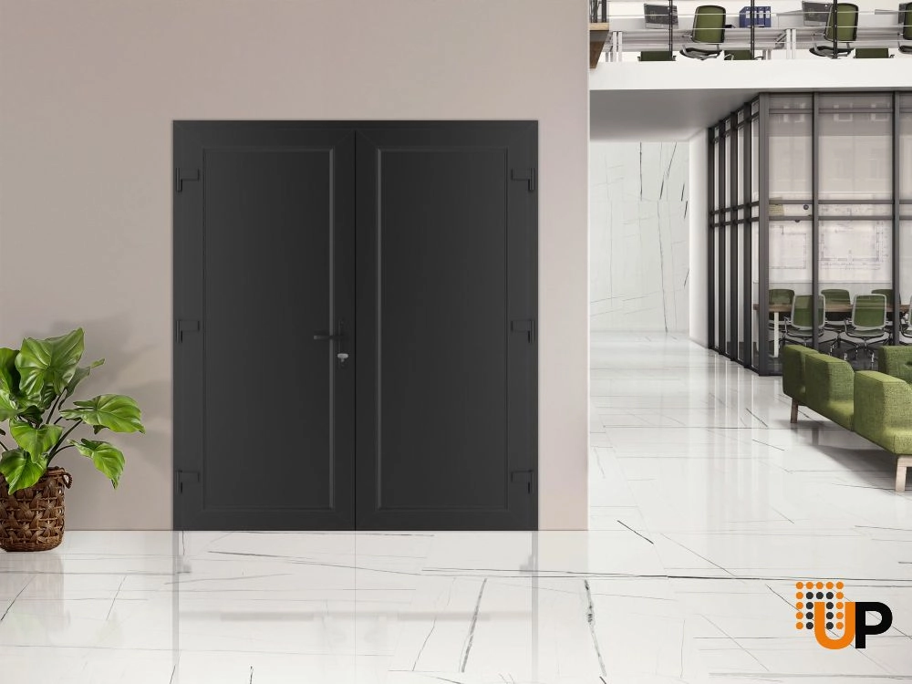 Double swing metal-plastic modern exterior door | Manux 8111 Black Matte | 72 x 80 photo#3