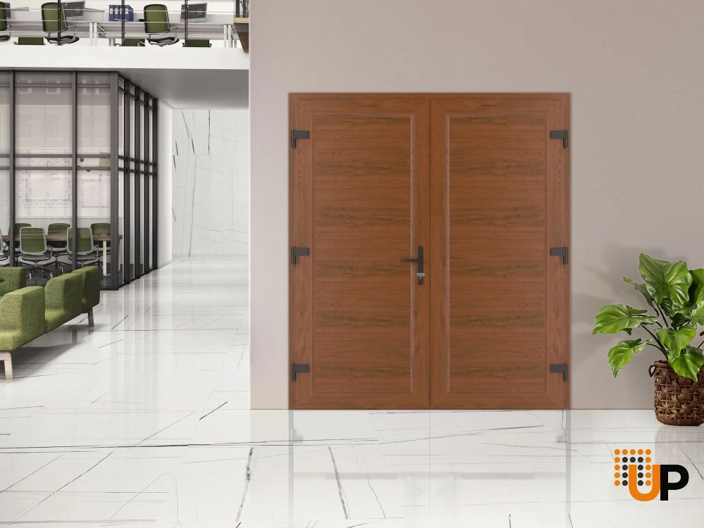 Double swing metal-plastic modern exterior door | Manux 8111 Walnut | 72 x 80 photo#2