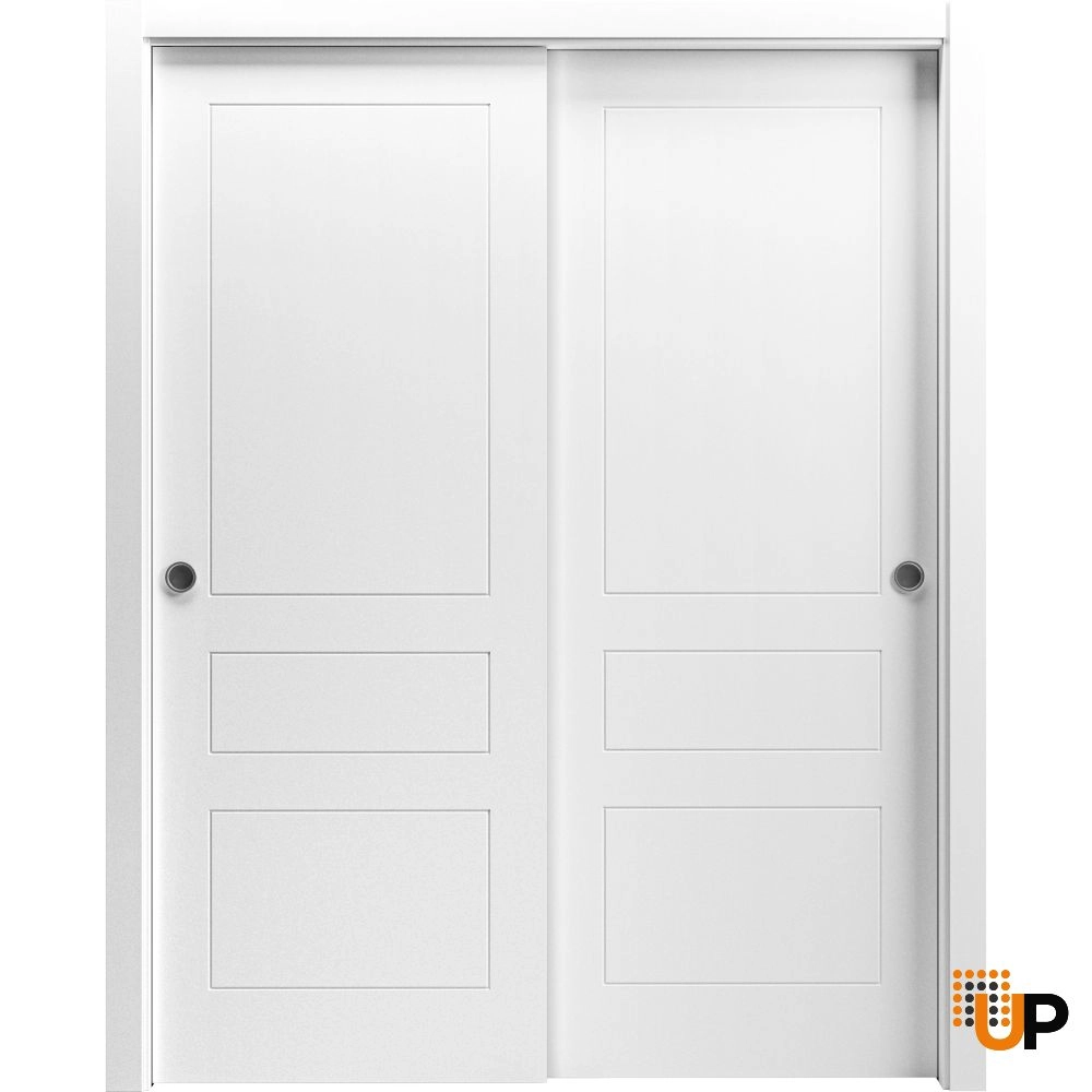 Double solid core sliding interior closet bypass door | Mela 0733 Painted White | 36 x 80 (2* 18x80) photo#1