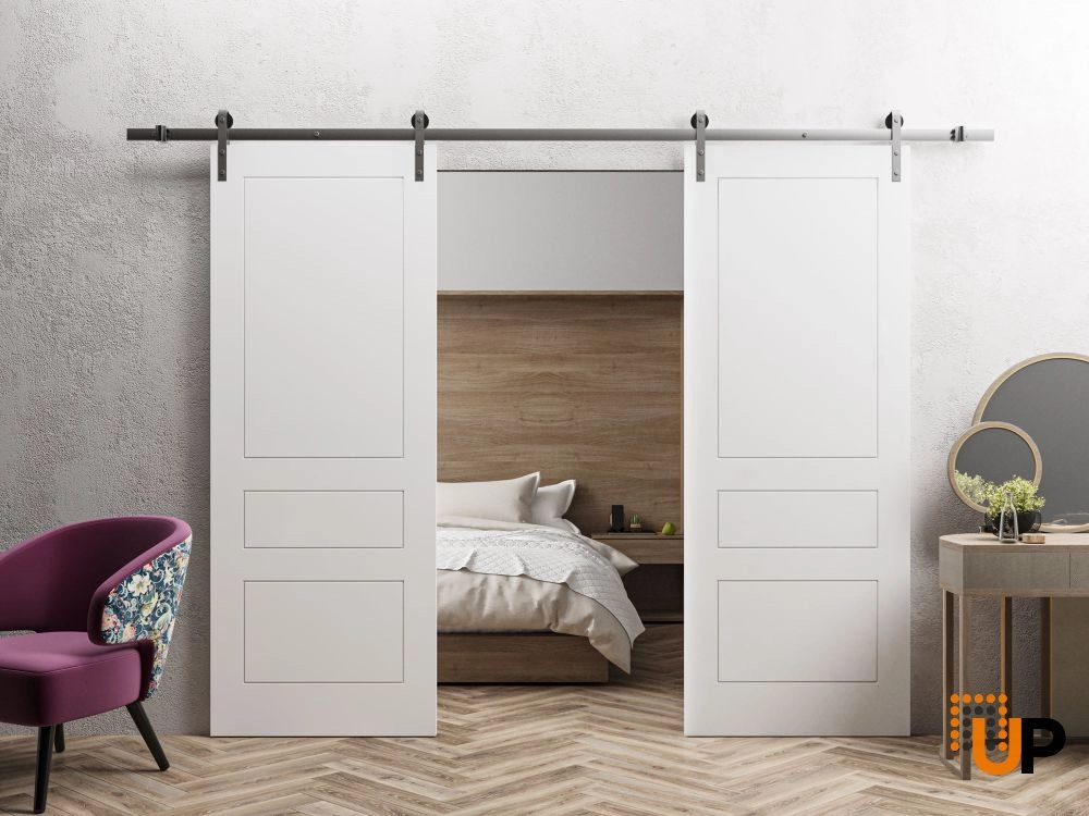Double solid core sliding classic interior barn double door | Mela 0733 Painted White | 36 x 80 (2* 18x80) photo#2