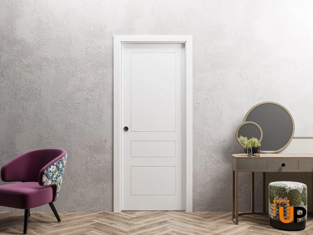 Single solid core sliding interior pocket door | Mela 0733 Painted White | 18 x 80 photo#2