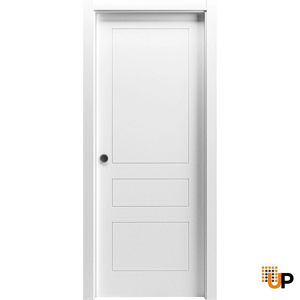 Single solid core sliding flush interior pocket door | Mela 0733 Painted White | 30 x 84 photo#1