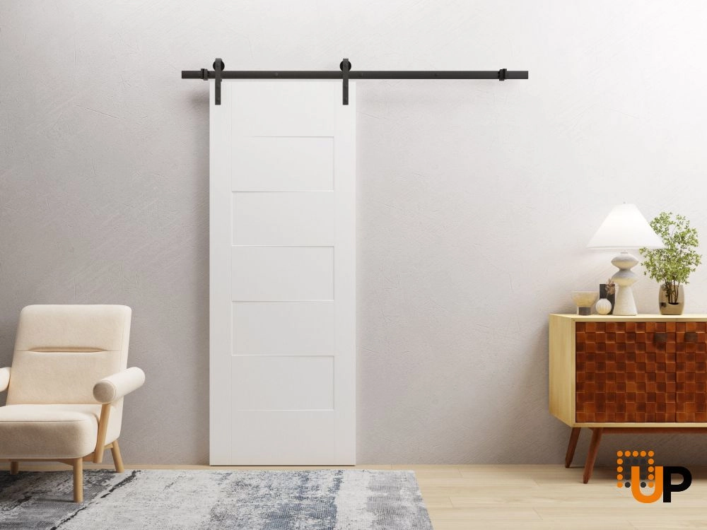 Single solid core sliding flush interior barn door | Mela 0755 Painted White | 42 x 96 photo#2