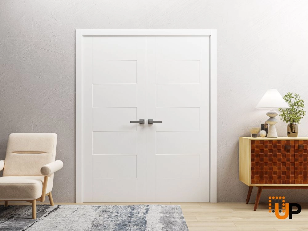 Double solid core flush interior swing double door | Mela 0755 Painted White | 48 x 96 (2* 24x96) photo#2