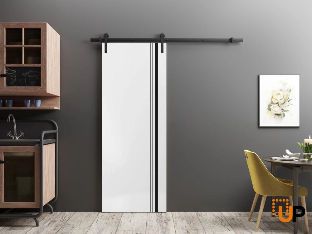 Single solid wood with honeycomb sliding modern interior barn door | Planum 0011 White | 18 x 80 photo#2
