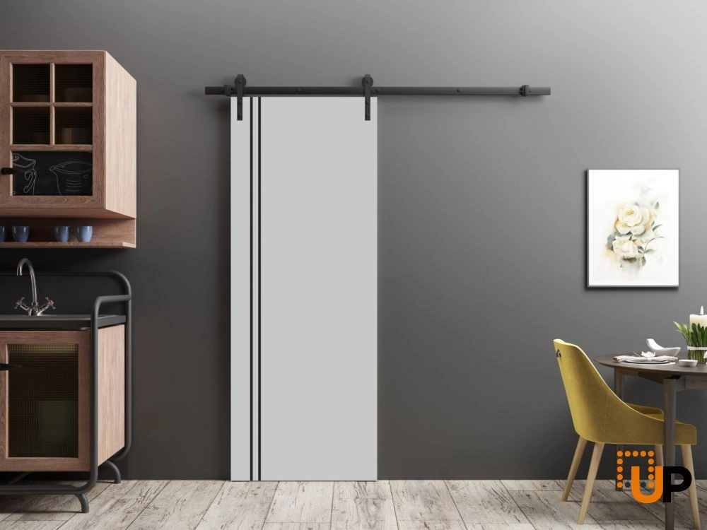 Single solid wood with honeycomb sliding modern interior barn door | Planum 0016 Matte Grey | 18 x 80 photo#2