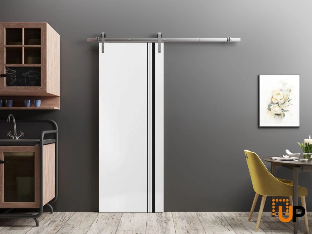 Single solid wood with honeycomb sliding modern interior barn door | Planum 0011 White | 18 x 80 photo#2