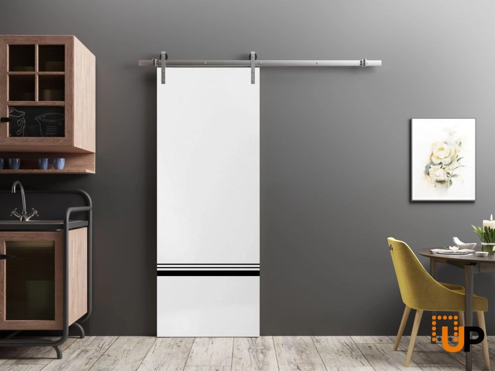 Single solid wood with honeycomb sliding modern interior barn door | Planum 0012 White | 18 x 80 photo#2