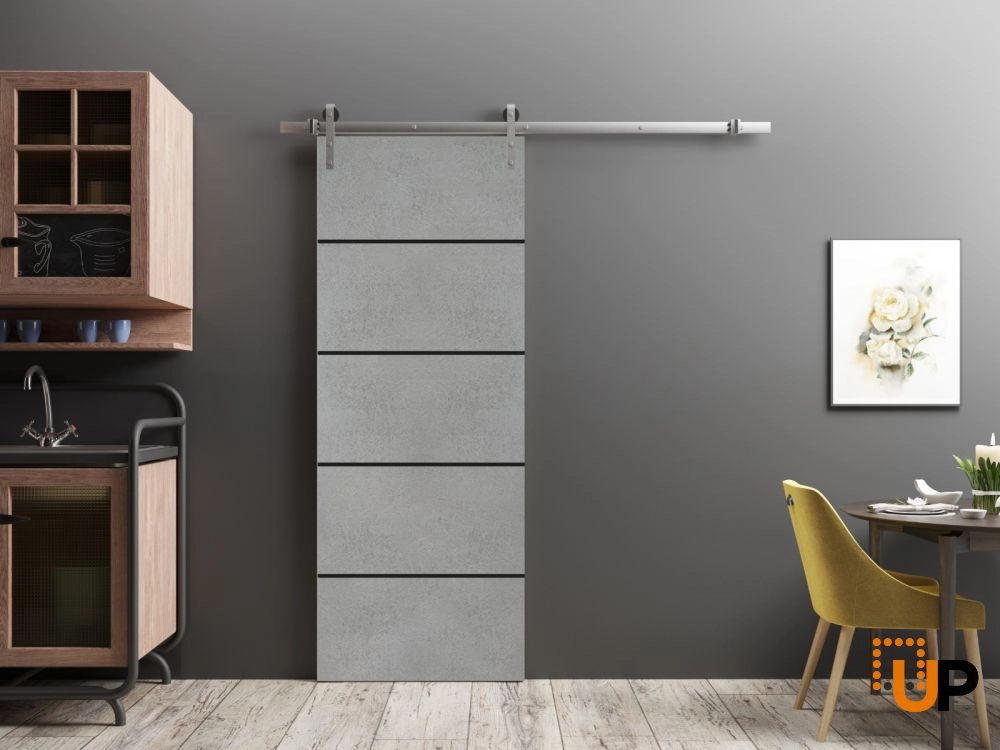 Single solid wood with honeycomb sliding modern interior barn door | Planum 0015 Concrete | 18 x 80 photo#2