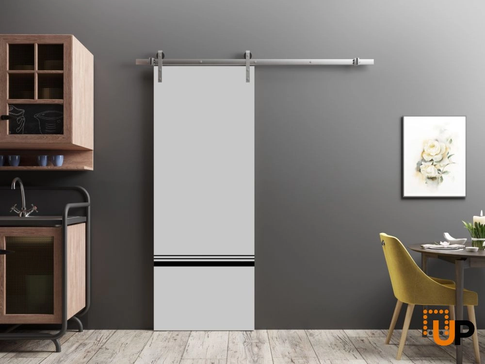 Single solid wood with honeycomb sliding modern interior barn door | Planum 0012 Matte Grey | 18 x 80 photo#2